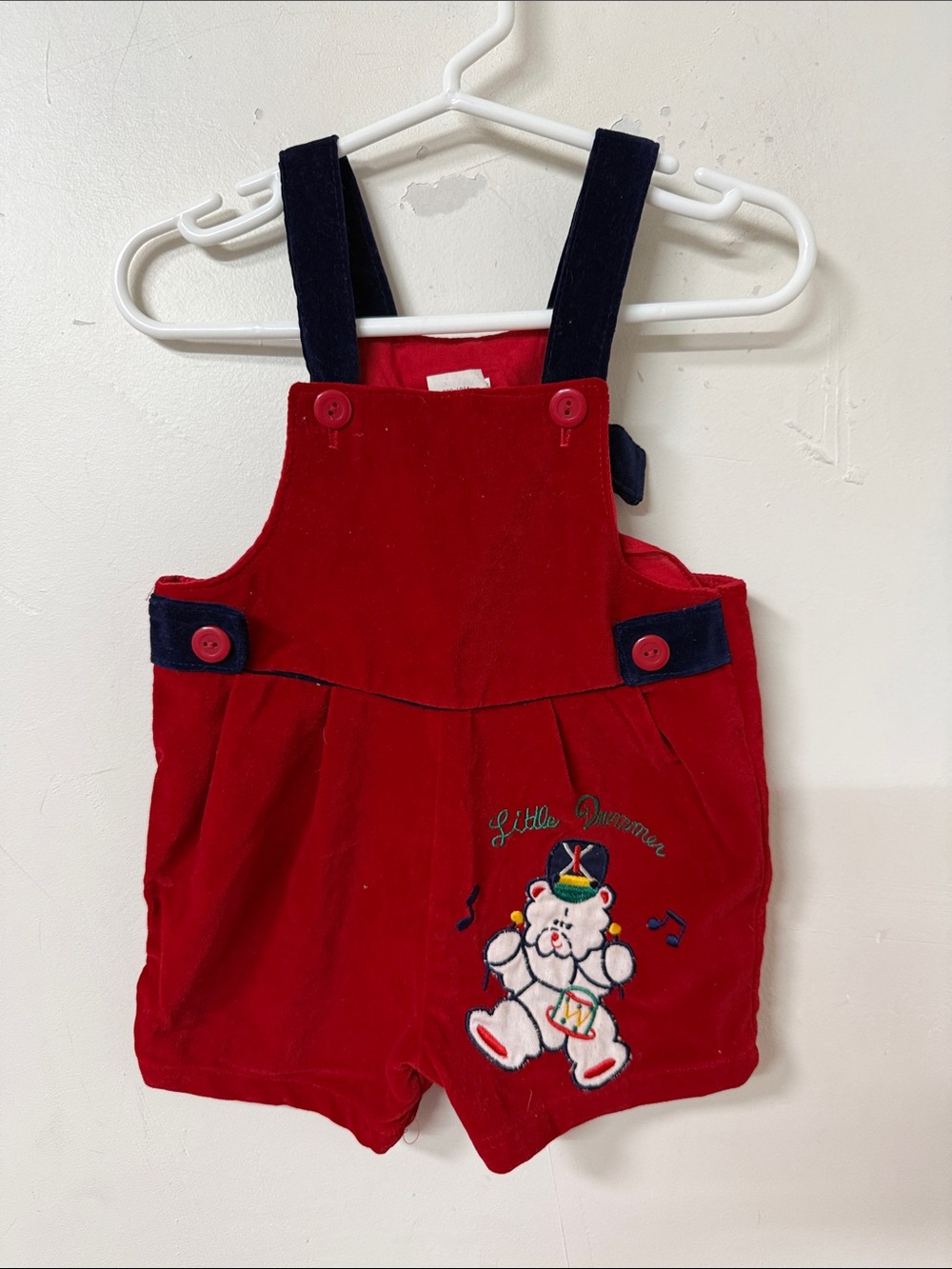 Red Baby Overalls Shortalls with Navy Straps vintage